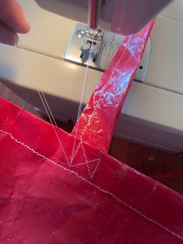 sewing an hourglass shape onto straps